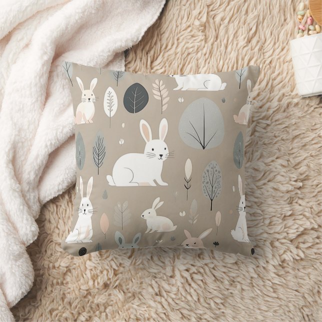 Boho Nursery minimalist Bunny Rabbits Brown Kudde (Filt)