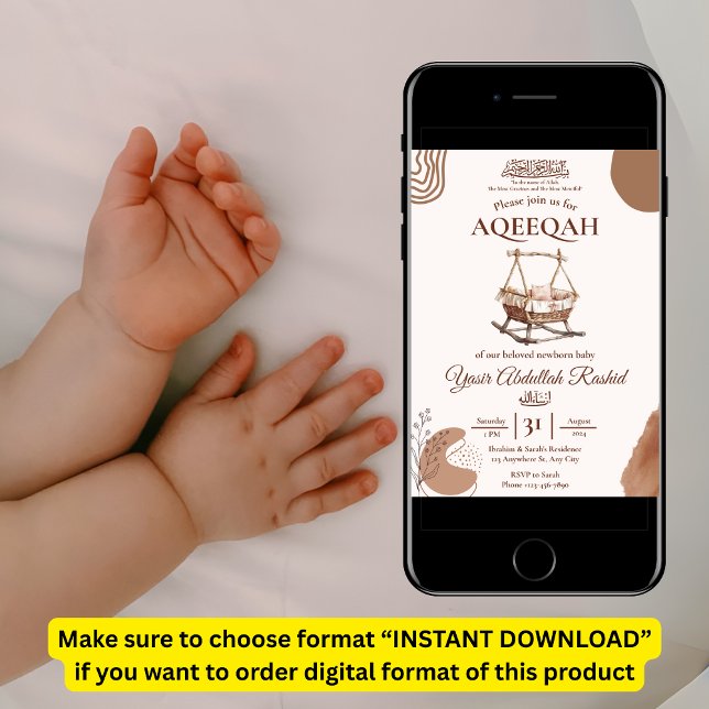 Boho Nursery Pojke Muslim Newborn Aqiqah Aqeeqa Inbjudningar (Skapare uppladdad)