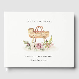 Boho Nursery Rosa Blommigt Bassinet Baby Shower Gästböcker