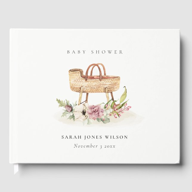 Boho Nursery Rosa Blommigt Bassinet Baby Shower Gästböcker (Framsida)
