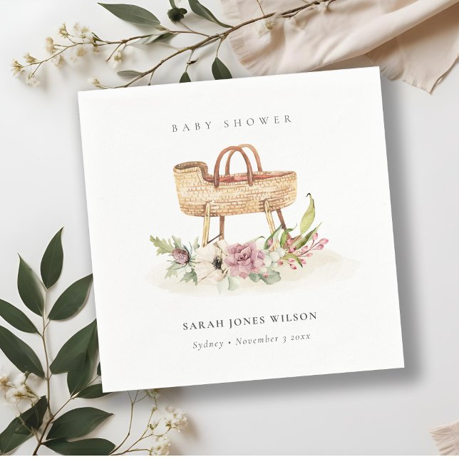 Boho Nursery Rosa Blommigt Bassinet Baby Shower Pappersservett (Skapare uppladdad)