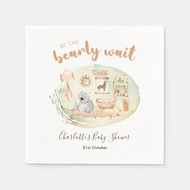 Boho Nursery Vi kan bearly Wait Baby Shower Napkin Pappersservett (Framsidan)