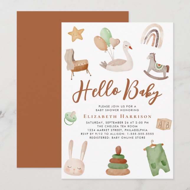 Boho Nursery Watercolor Terracotta Baby Shower Inbjudningar (Fram/baksida)