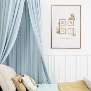 Boho Nursing Neutralt Wood Block Brev Poster