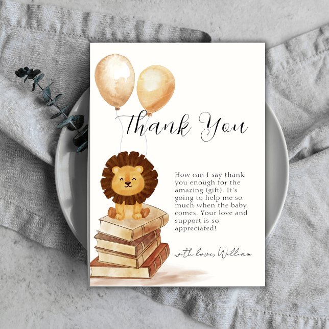 Boho Ny Kapitel Vild Lejon Ballong Baby Shower  Tack Kort (Boho New Chapter Wild Lion Balloon Baby Shower Thank You Card)