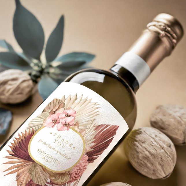 Boho Oasis Bröllop Blommigt Tack ID959 Vinflaska Etikett (Skapare uppladdad)