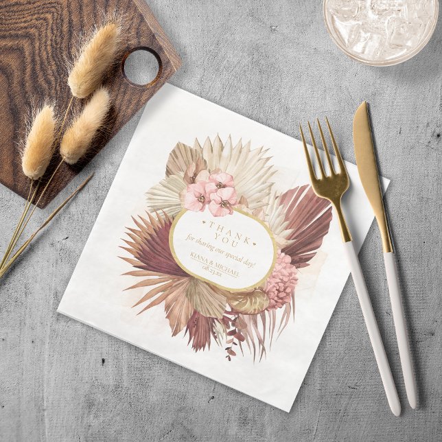 Boho Oasis Bröllop Blommigt Tack V2 ID959 Pappersservett (Skapare uppladdad)