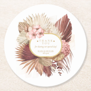 Boho Oasis Bröllop Blommigt Tack V2 ID959 Underlägg Papper Rund