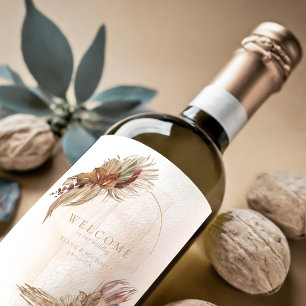 Boho Oasis Bröllop Blommigt Välkoms-ID959 Vinflaska Etikett