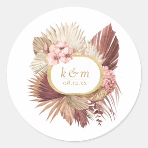 Boho Oasis Bröllopsblommig Ram ID959 Runt Klistermärke