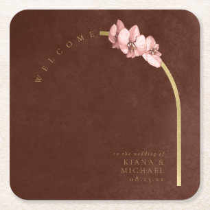 Boho Oasis Orchid Arch Bröllop Välkommen-ID959 Underlägg Papper Kvadrat