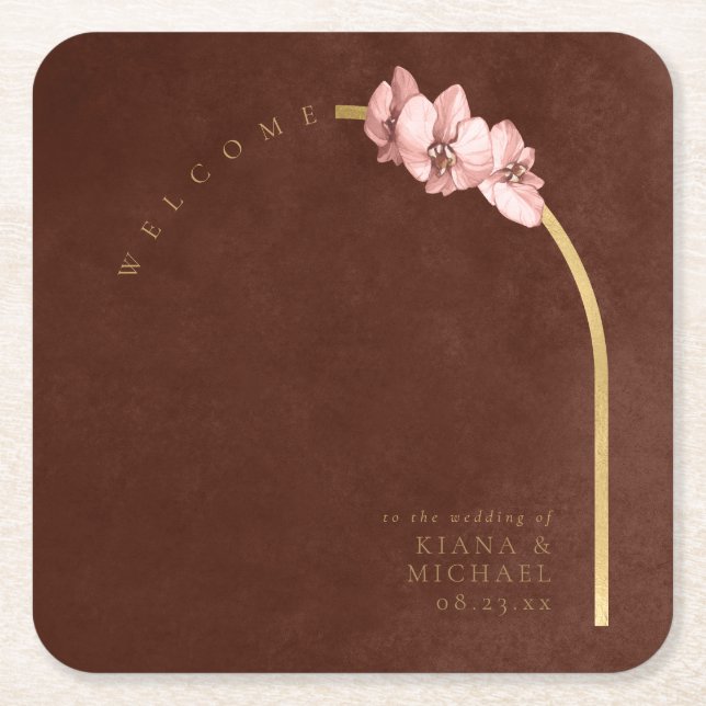 Boho Oasis Orchid Arch Bröllop Välkommen-ID959 Underlägg Papper Kvadrat (Framsidan)