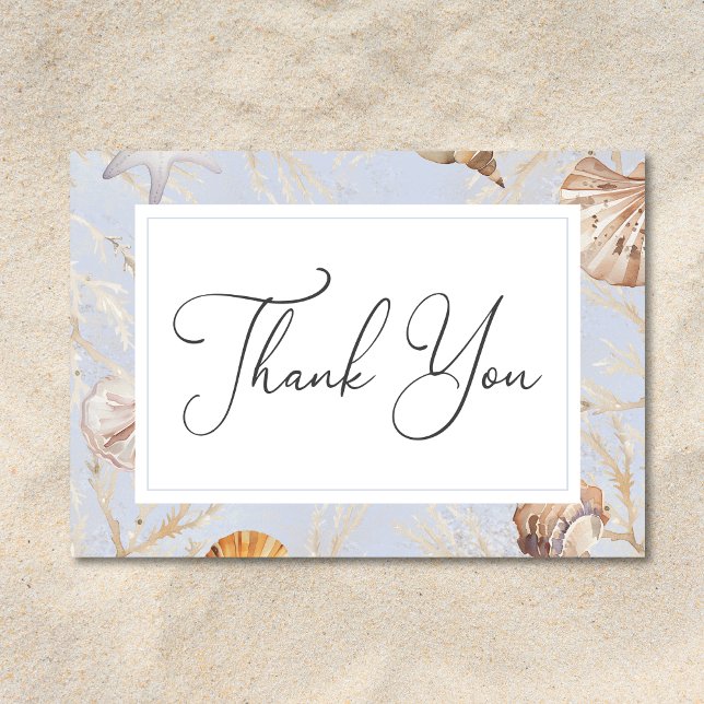 Boho Ocean Dammblå Strandbröllop Tack Kort (Boho Ocean Dusty Blue On the Beach Wedding Thank You Card)