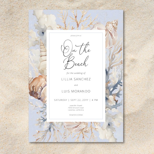 Boho Ocean Dusty Blue på Beach Wedand Inbjudningar (Boho Ocean Dusty Blue On the Beach Wedding Invitation)