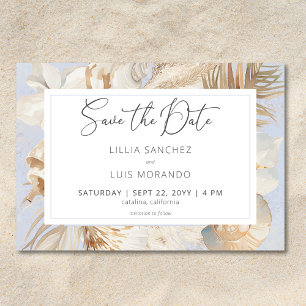 Boho Ocean Dusty Blue på Beach Wedand Spara Datumet