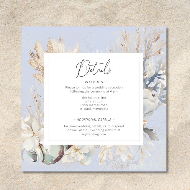 Boho Ocean Dusty Blue på Beach Wedand Tilläggskort (Boho Ocean Dusty Blue On the Beach Wedding Enclosure Card)