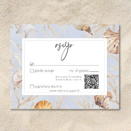 Boho Ocean Dusty Blue på Beach Wedding QR OSA Kort