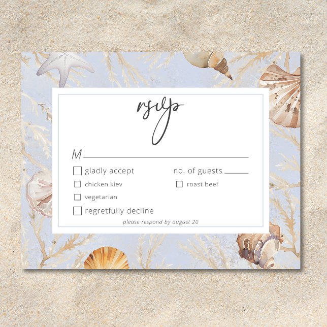 Boho Ocean Dusty Blue på bröllopsdagen OSA Kort (Boho Ocean Dusty Blue On the Beach Wedding Dinner RSVP Card)