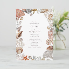 Boho Ocean Seashells Coral Beach Unik Bröllop Inbjudningar