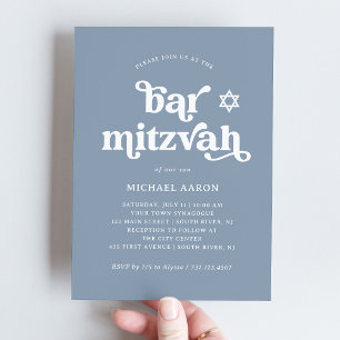 Boho och Retro Dammblå   Bar Mitzvah Inbjudningar