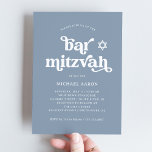 Boho och Retro Dammigt Blå | Bar Mitzvah Inbjudningar<br><div class="desc">Denna enkla och boho Bar Mitzvah-inbjudan har vit,  retro-typografi på en dammigt blå bakgrund med en matchande Davidsstjärna.</div>