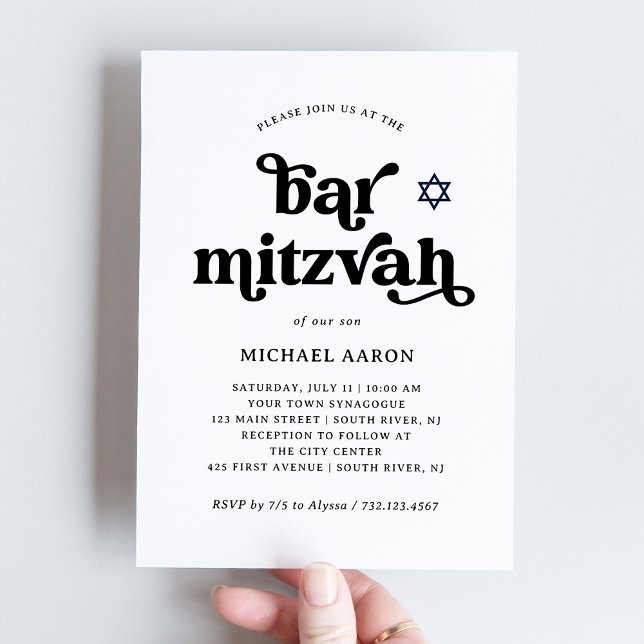 Boho och Retro Svart och Vitt | Bar Mitzvah Inbjudningar (Skapare uppladdad)