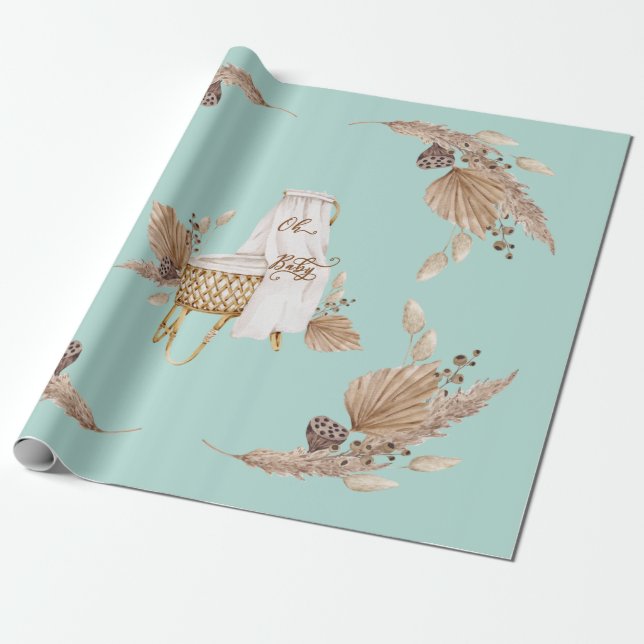 Boho Oh Baby Bassinet Turkvoise Baby Shower Presentpapper (Utrullad)