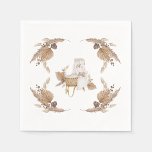 Boho Oh Baby Bassinet White Baby Shower Napkins Pappersservett