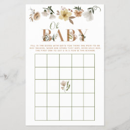 Boho Oh Baby Blommigt Baby Shower Bingo Game Flygblad