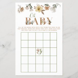 Boho Oh Baby Blommigt Baby Shower Bingo Game Flygblad