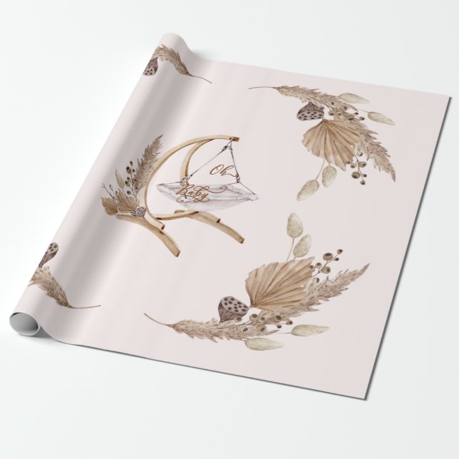 Boho Oh Baby Brown och Rosa Swing Presentpapper (Utrullad)