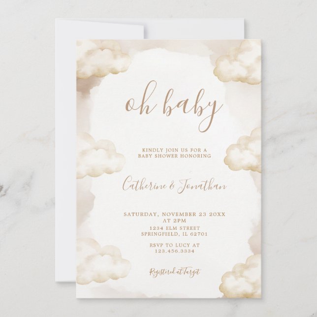 Boho Oh Baby Könsneutralt Moln Bebis Shower Inbjudningar (Framsida)