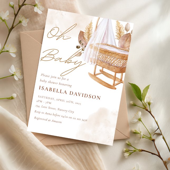 Boho Oh Baby Neutralt Nursery Crib Baby Shower Inbjudningar (Boho Oh Baby Neutral Nursery Crib Baby Shower Invitation)