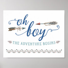 Boho Oh Boy Tribal Baby Shower Sign Poster