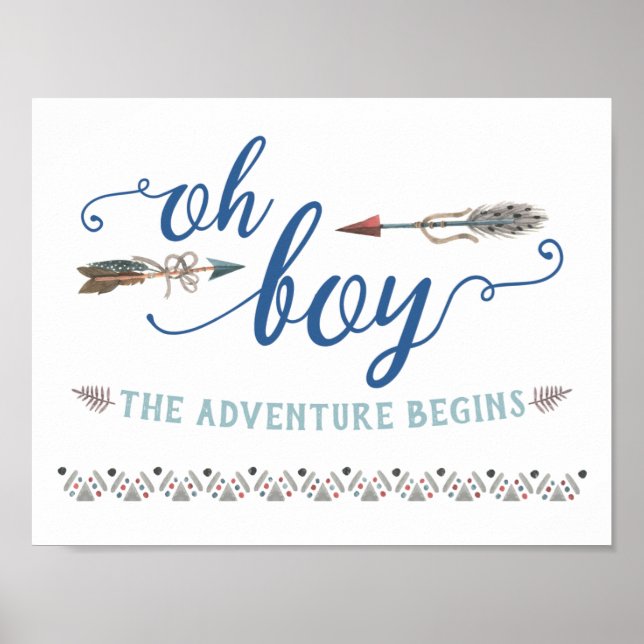 Boho Oh Boy Tribal Baby Shower Sign Poster (Framsidan)
