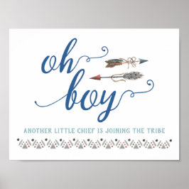 Boho Oh Boy Tribal Baby Shower Sign Poster