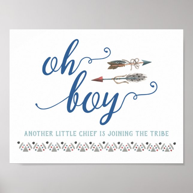 Boho Oh Boy Tribal Baby Shower Sign Poster (Framsidan)