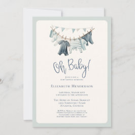 Boho Oh Pojke Clothes Clothesline Baby Shower Inbjudningar