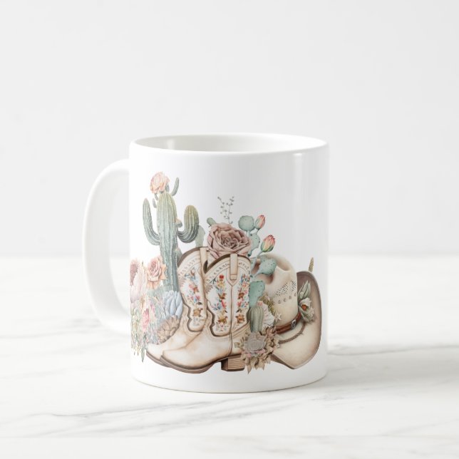 Boho ökcowboybockar cowboyhatt kaffemugg (Framsida vänster)