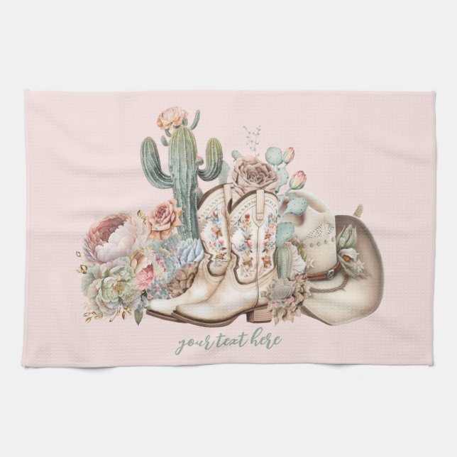 Boho ökcowboybockar cowboyhatt kökshandduk (Horisontell)