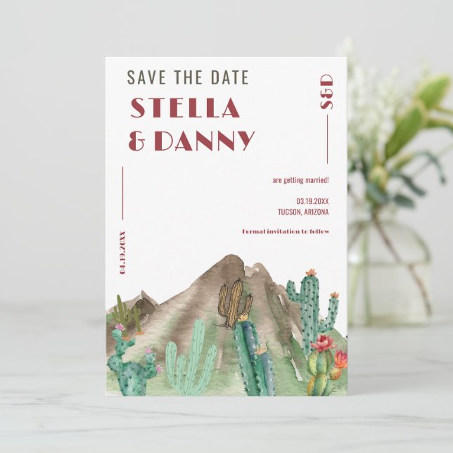 Boho öken kaktus Arizona Destination bröllop Spara Datumet (Stående Fram)