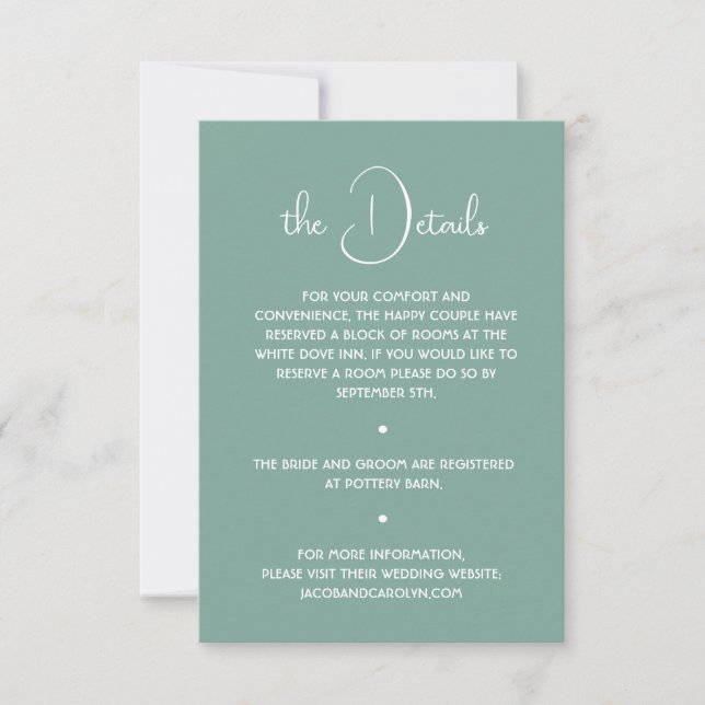 Boho öken Sage grön minimal wedding detaljer Inbjudningar (Framsida)