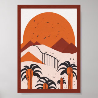 Boho öken sol palmträd landskapsutskrift poster