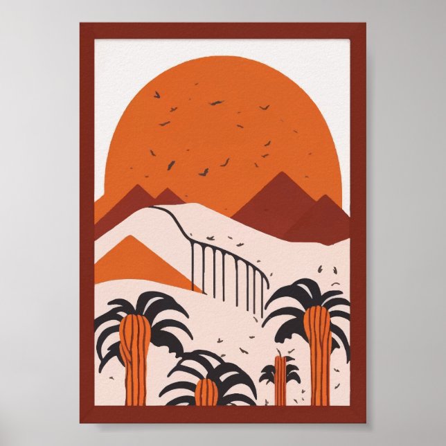 Boho öken sol palmträd landskapsutskrift poster (Framsidan)