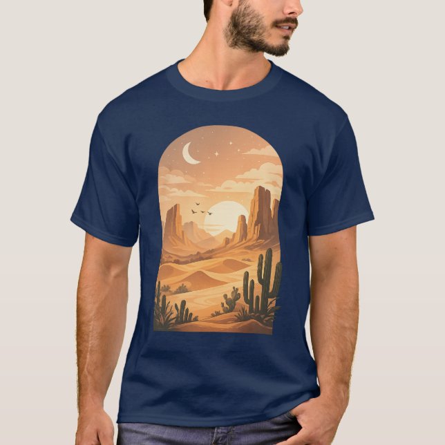 Boho Öken Solnedgång Båge Illustration T Shirt (Framsida)