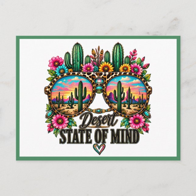 Boho Öken State Of Mind Kaktus Solnedgång Vykort (Framsida)