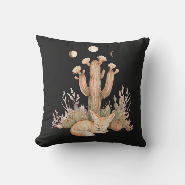 Boho ökenfennek räv som sover under Saguaro kaktus Kudde (Framsida)