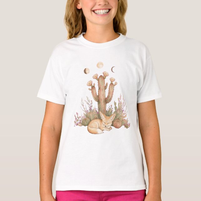 Boho ökenfennek sömn under Saguaro kaktus T Shirt (Framsida)