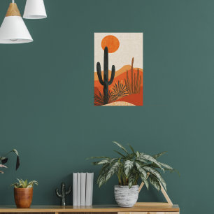 Boho ökenkaktus solnedgångslandskap poster