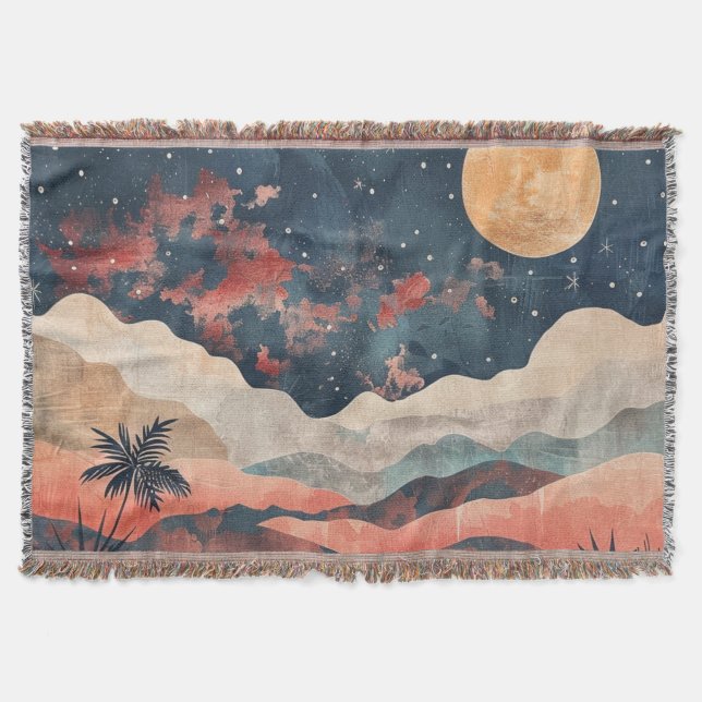 Boho ökenmåne Indigo Koppar Celestial Landskap Filt (Framsidan)